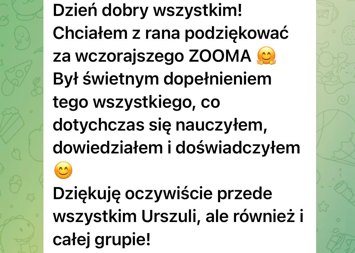 Opinia uczestniczki programu — zrzut ekranu z wiadomości