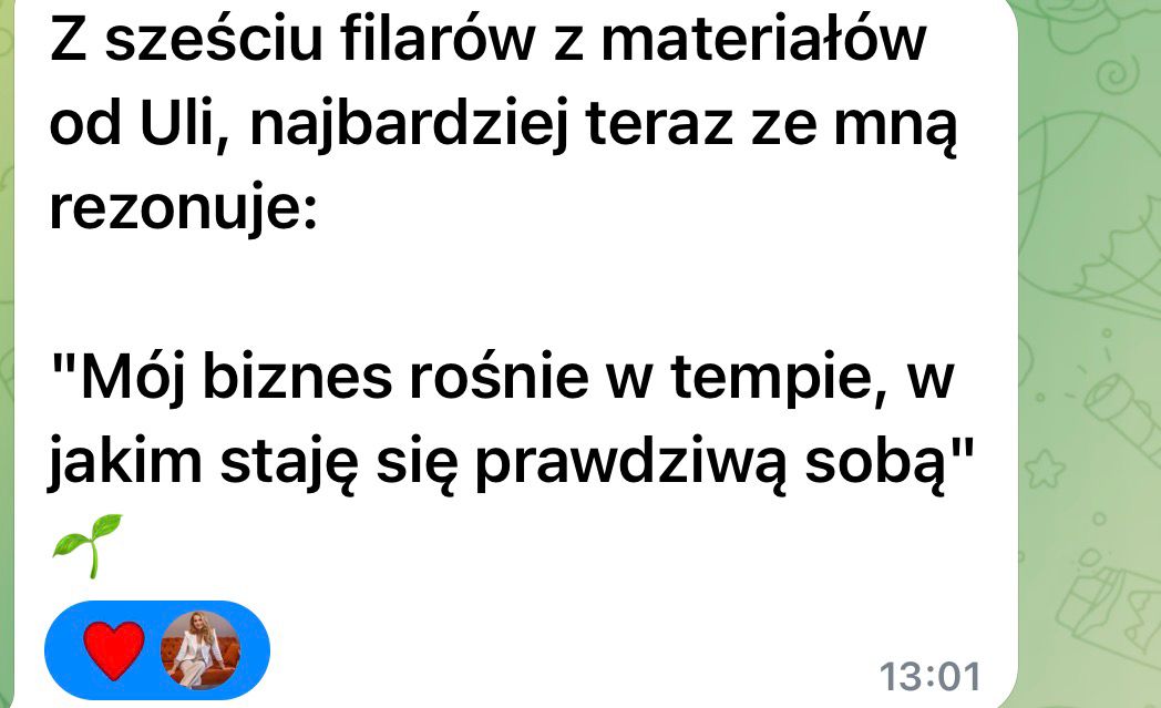 Opinia uczestniczki programu — zrzut ekranu z wiadomości