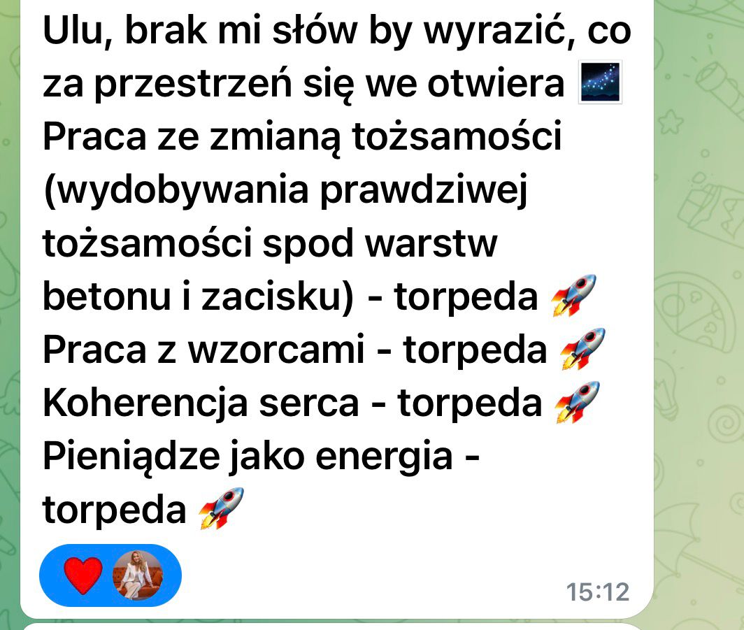 Opinia uczestniczki programu — zrzut ekranu z wiadomości