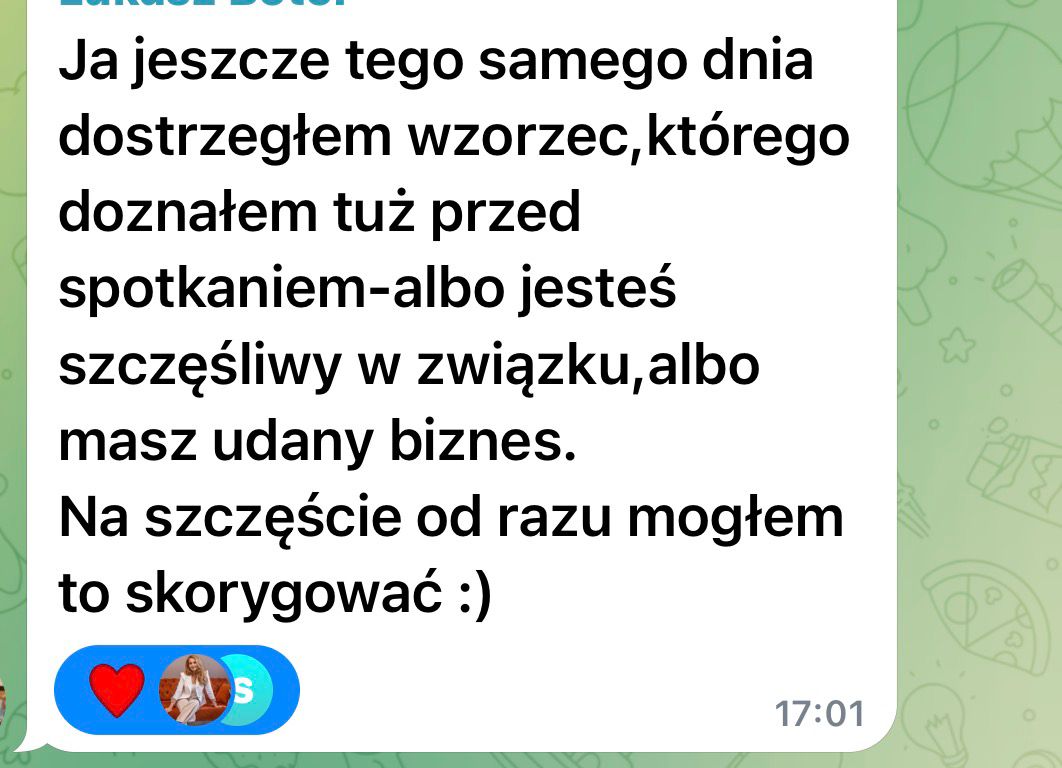 Opinia uczestniczki programu — zrzut ekranu z wiadomości