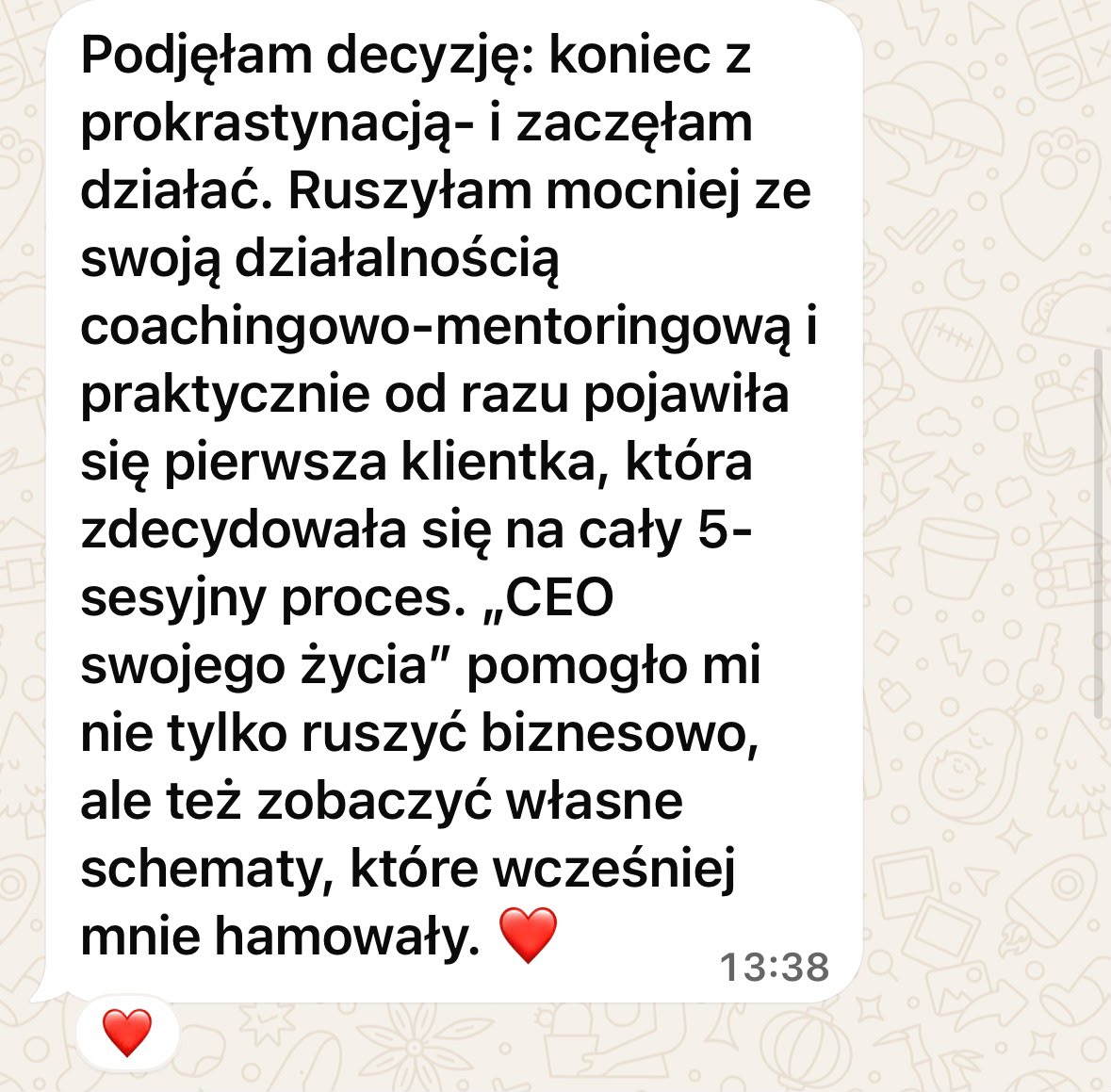 Opinia uczestniczki programu — zrzut ekranu z wiadomości